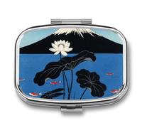 Mountain Lotus Pill Box - 2 Compartment Travel Pill Organizer with Small Mirror, Portable Pillcase for Pocket & Purse, Cute Square Medicine Case, Weekly Medicine Container