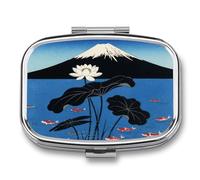 Mountain Lotus pilldispenser with Mirror 2 Compartments Waterproof PillCase for Purse Pocket Non-Slip Grip Travel Medicine Organizer Container Box for Vitamin Fish Oil Supplement