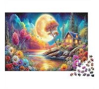 Mountain Meadow 1000pcs Jigsaw Puzzle for Adults 12+, White Cardboard, Moonlit Cabin, Stress Relief Leisure Activity, Enhances Problem-Solving & Patience, Wall Art Decor 70x50cm/1000pcs