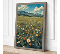 Mountain Meadow in Bloom Boho Canvas Wall Art Print 30x20 Inch