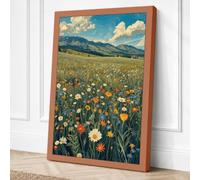 Mountain Meadow in Bloom Boho Canvas Wall Art Print 30x20 Inch