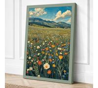 Mountain Meadow in Bloom Boho Canvas Wall Art Print 36x24 Inch