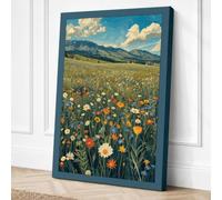 Mountain Meadow in Bloom Boho Canvas Wall Art Print 36x24 Inch