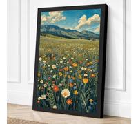 Mountain Meadow in Bloom Boho Canvas Wall Art Print 36x24 Inch