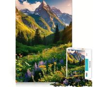 Mountain Meadow Sunset Hard Jigsaw Puzzle for Adults 1000 Pieces Think Toy Peaceful Fun Clean Cut Fine Art Piece (38x52cm)