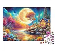 Mountain Meadow1000 Pieces Durable Cardboard Moon Cabin Lake Jigsaw Puzzle Collection Adults Fun Party Game Mind Relaxation Perfect 52x38cm/1000pcs