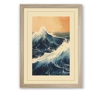 Mountain Meets Tide Japandi Framed Wall Art Print A1 (84.1×59.4cm) Oak, Wall Decor for Living Room, Bedroom, Office & Home, Ready to Hang, Art Gift
