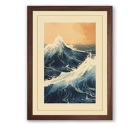 Mountain Meets Tide Japandi Framed Wall Art Print A1 (84.1×59.4cm) Walnut, Wall Decor for Living Room, Bedroom, Office & Home, Ready to Hang, Art Gift