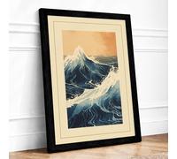Mountain Meets Tide Japandi Framed Wall Art Print A2 (59.4×42cm) Black, Wall Decor for Living Room, Bedroom, Office & Home, Ready to Hang, Art Gift