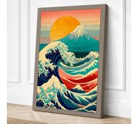Mountain Meets Wave Japandi Canvas Wall Art Print 30x20 Inch (76 x 51 cm)