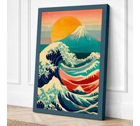 Mountain Meets Wave Japandi Canvas Wall Art Print 30x20 Inch (76 x 51 cm)