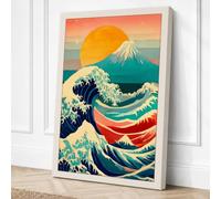 Mountain Meets Wave Japandi Canvas Wall Art Print 30x20 Inch (76 x 51 cm)