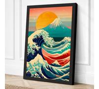 Mountain Meets Wave Japandi Canvas Wall Art Print 30x20 Inch (76 x 51 cm)