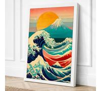 Mountain Meets Wave Japandi Canvas Wall Art Print 30x20 Inch (76 x 51 cm)