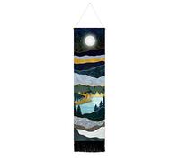 Mountain Moon Starry Night Sky Tapestry - Forest Tree Lake Nature Landscape for Room (Navy Blue, 12.8 x 51.2 inches)