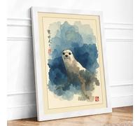 Mountain Otter Japandi Framed Wall Art Print A1 (84.1×59.4cm) White, Wall Decor for Living Room, Bedroom, Office & Home, Ready to Hang, Art Gift