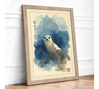 Mountain Otter Japandi Framed Wall Art Print A3 (42×29.7cm) Oak, Wall Decor for Living Room, Bedroom, Office & Home, Ready to Hang, Art Gift