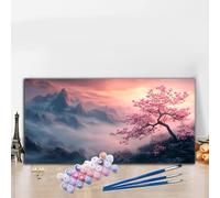 Mountain Paint by Numbers for Adults Beginners, DIY Paint by Numbers Tree Colored Canvas Drawing, Easy Arts and Crafts for Adults Oil Painting Kit for Relax and Christmas Decorations 40x70 cm G8-956