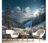 Mountain Panorama Wallpaper - Beach Ocean Self-Adhesive, Removable, and Easy to Apply for Living Room, Kitchen, Or Bathroom (250×175 Cm, Light Pink)