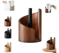 Mountain Paper Towel Holder - Countertop with Mango Wood Round Base and Iron Holder, Wood Paper Towel Holders Countertop, Effortless One-Hand Tearing, Use for Roll Paper (Brown)