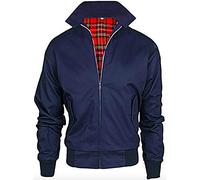 Mountain Pass Vintage Harrington New Adults British Made Harrington Jacket Coat Bomber Classic 1970'S Vintage Retro Mod Skin Scooter Tartan Lining Navy XX-Large