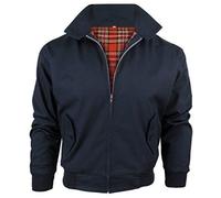 Mountain Pass Vintage Harrington New Adults British Made Harrington Jacket Coat Bomber Classic 1970'S Vintage Retro Mod Skin Scooter Tartan Lining Navy XX-Large