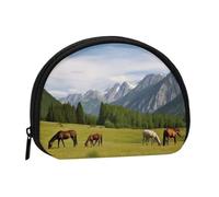 Mountain Pasture Grazing Horses Coin Purse Personalized Coin Bag for Women Men Change Purse Small Wallets with Zipper Mini Shell Coin Pouch Outdoor Shopping Change Storage Bag Handbags Gifts