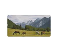 Mountain Pasture Grazing Horses Desk Mat Non-Slip Laptop Desk Writing Thin Pad Waterproof Large Gaming Mouse Pads with Wrist Support for Home Office Work