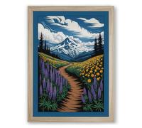 Mountain Path Through Wildflowers Boho Framed Wall Art Print A1 (84.1×59.4cm) Oak, Wall Decor for Living Room, Bedroom, Office & Home, Ready to Hang, Art Gift