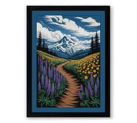 Mountain Path Through Wildflowers Boho Framed Wall Art Print A4 (29.7×21cm) Black, Wall Decor for Living Room, Bedroom, Office & Home, Ready to Hang, Art Gift