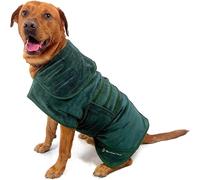 Mountain Paws Dog Drying Robe | Microfibre Dog Towel Robe | Super Absorbent Dog or Puppy Bathrobe with Adjustable Collar/Hood & Belly Strap | Super Soft | Fast Drying, Green