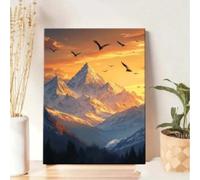 Mountain Peak Canvas Wall Art Birds In Flight Painting Sunset Landscape Artwork Modern Mountain Art Living Room Decor 70x100cm framework