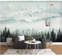 Mountain Peak Green Forest Flying Birds Sunrise 3D Wallpaper Premium Textured Silk Study Dining Living Room Bedroom Sofa TV Wall Easy Install-300cm×210cm