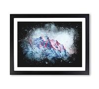 Mountain Peak In Russia Paint Splash Modern Art Framed Print | A3 Black Framed Wall Art | Ready to Hang | Modern Landscape Picture | Living Room Bedroom Lounge Office