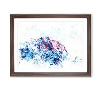 Mountain Peak In Russia Watercolour Modern Framed Print | A3 Walnut Framed Wall Art | Ready to Hang | Modern Landscape Picture | Living Room Bedroom Lounge Office