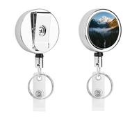 Mountain Peak Snow Retractable Work Badge Holder Keychain Badge Reel 24.4" Cord & 360° Swivel Alligator Clip Heavy Duty Id Name Tag Holder for Nurses Doctors Teachers Office Workers