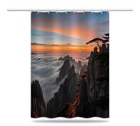 Mountain Peaks and Clouds Shower Curtain Mould Proof Resistant 180 x 200 cm (71 x 79 Inch), Waterproof Shower Curtains Sunset Landscape Polyester Fabric Bathroom Curtains with Hooks, Washable (LB1620)