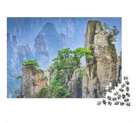Mountain Peaks Forest 1000 Piece Relaxation Puzzle for Adults Lush Green Cliffs Rise Beneath Bright Blue Sky Premium Sturdy Challenging Stress Relief 52x38cm/1000pcs