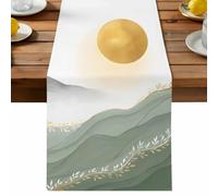 Mountain Peaks Sun Table Runner, Vintage Rustic Green Gold Landscape Hills Valley Cotton and Table Linen Runner for Kitchen Dining Home Decor for Party Festival Holiday Decoration Gift 13x48in