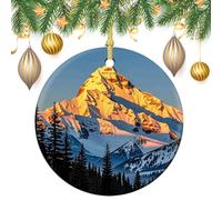 Mountain Pine Tree Print Ceramic Christmas Ornaments 3 Inch Vintage Hanging Baubles with Gold String for Xmas Tree Decorations Holiday Party Yard Garden Home Decor Festive Keepsake Gift Exchange