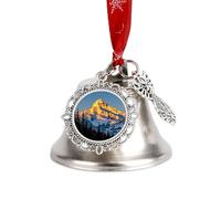 Mountain Pine Tree Print Christmas Bell Ornaments Metal Jingling Bell Xmas Hanging Bells for Tree Decor Festive Home Wall Decor & Gift, Wing Bell