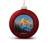 Mountain Pine Tree Print Christmas Tree Ornaments 1.6 Inch Shatterproof Pc Plastic Balls with Lanyard Baubles Hanging Christmas Ball Ornaments for Xmas Tree Holiday Party Wedding Home Decorations-red