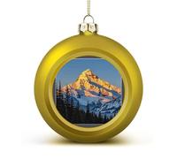 Mountain Pine Tree Print Christmas Tree Ornaments 1.6 Inch Shatterproof Pc Plastic Balls with Lanyard Baubles Hanging Christmas Ball Ornaments for Xmas Tree Holiday Party Wedding Home Decorations-gold