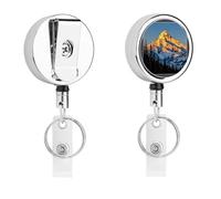 Mountain Pine Tree Print ID Badge Holder - Retractable Nurse Badge Reel Heavy-Duty Metal Keychain Clip with 26.8" Nylon Rope Funny Name Tags for Teacher Nurse Doctor Worker