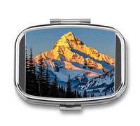 Mountain Pine Tree Print Pill Box 2 Compartment - Small Metal Medicine Organizer Portable Pill Case for Purse Pocket Travel Vitamin Organizer for Men Women, BPA-Free