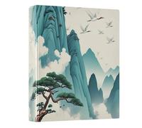 Mountain Pine Trees Beige Blue 3 - Ring Binders with 1.57" Round Rings Fit 200 Sheets of 8.5x11 Inches Paper for School Office Meeting Classroom Home, 12.4x10.63x2.36 Inches