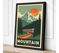 Mountain Rail Journey Retro Canvas Wall Art Print 18x12 Inch