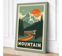Mountain Rail Journey Retro Canvas Wall Art Print 24x16 Inch