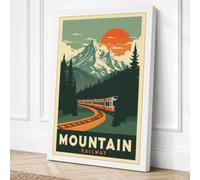Mountain Rail Journey Retro Canvas Wall Art Print 30x20 Inch | White