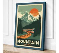 Mountain Rail Journey Retro Canvas Wall Art Print 36x24 Inch